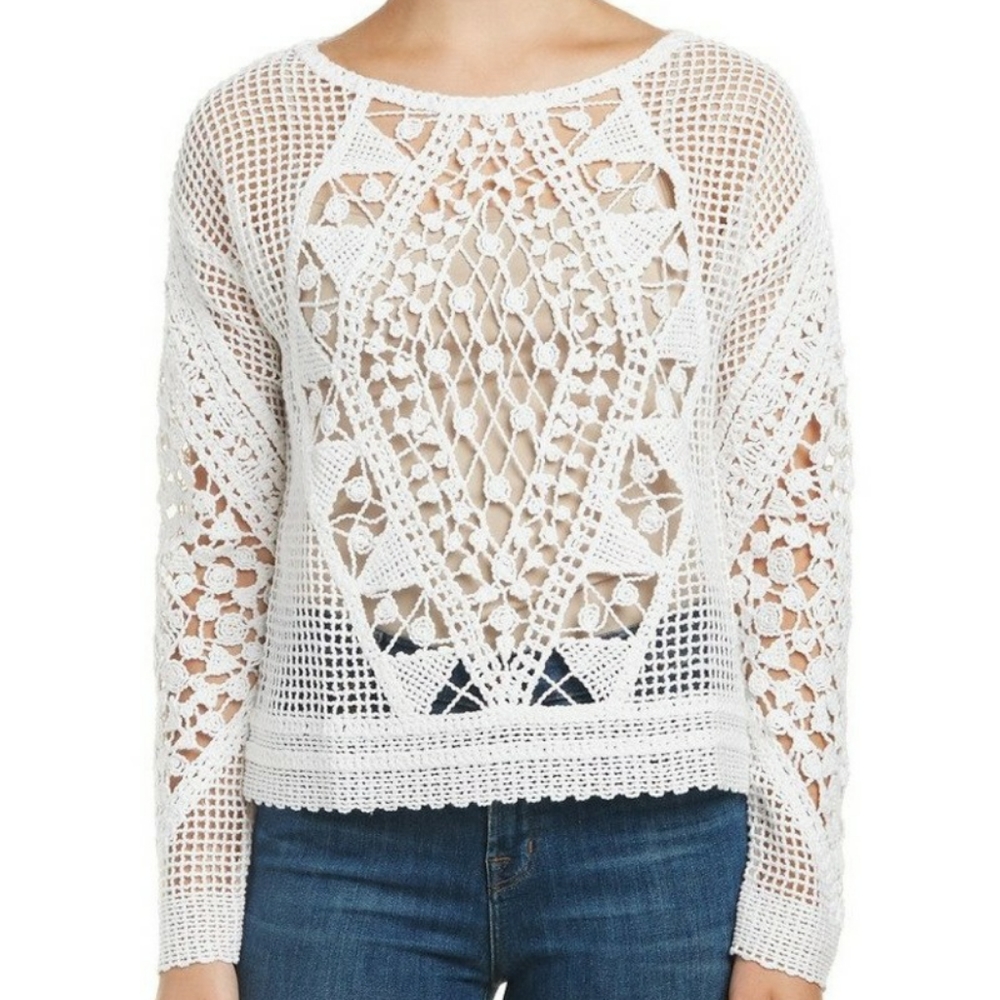 Ella Moss Esmeralda White Sweater Pullover Top Size XS